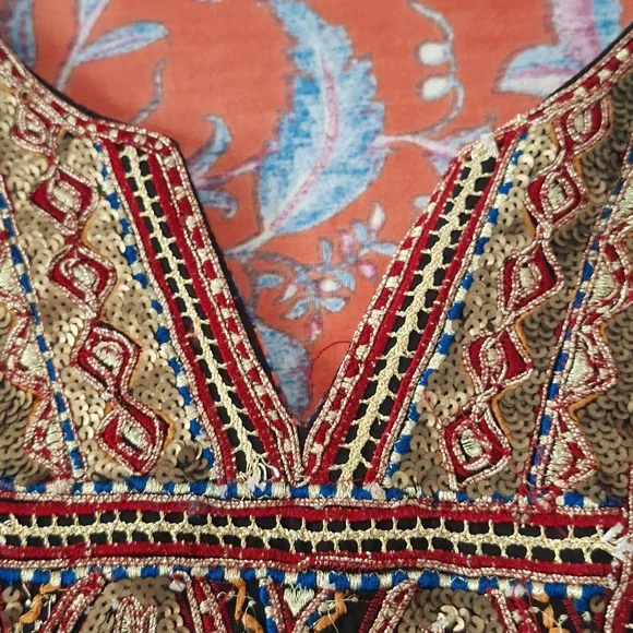 Boho Beaded, Embroidered Floral Blouse, Soft Surroundings brand, sz 16, … - Picture 9 of 15